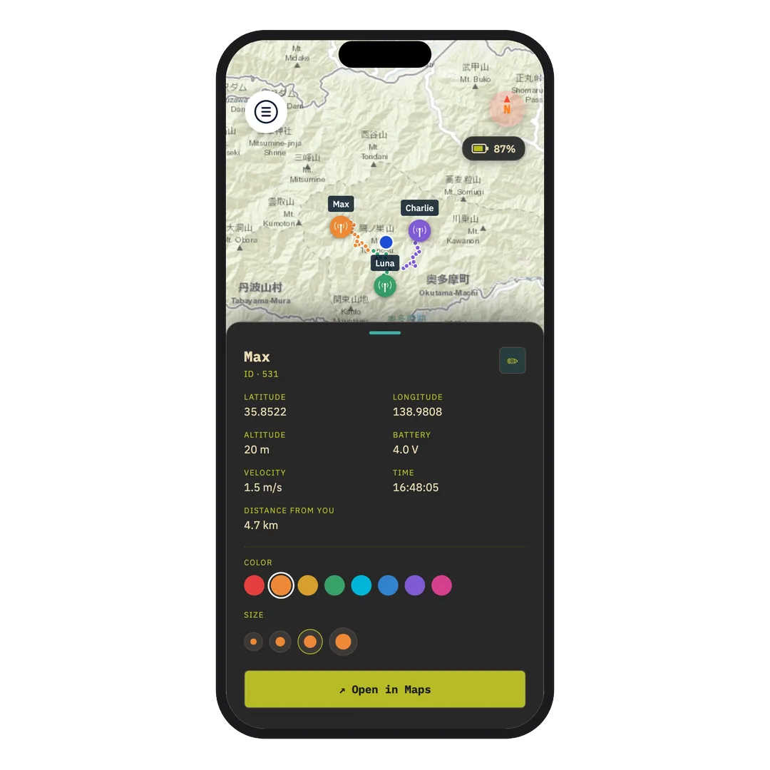 Loko app map with maximum detail zoom